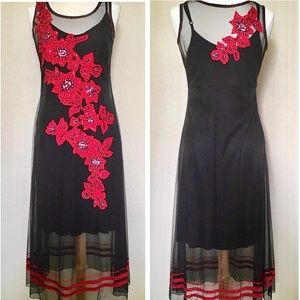 Krista Lee Red Flower Appliqué Dress